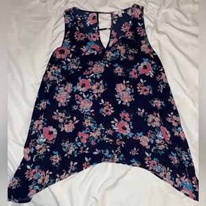 Charming Charlie Navy Floral Sleeveless Blouse